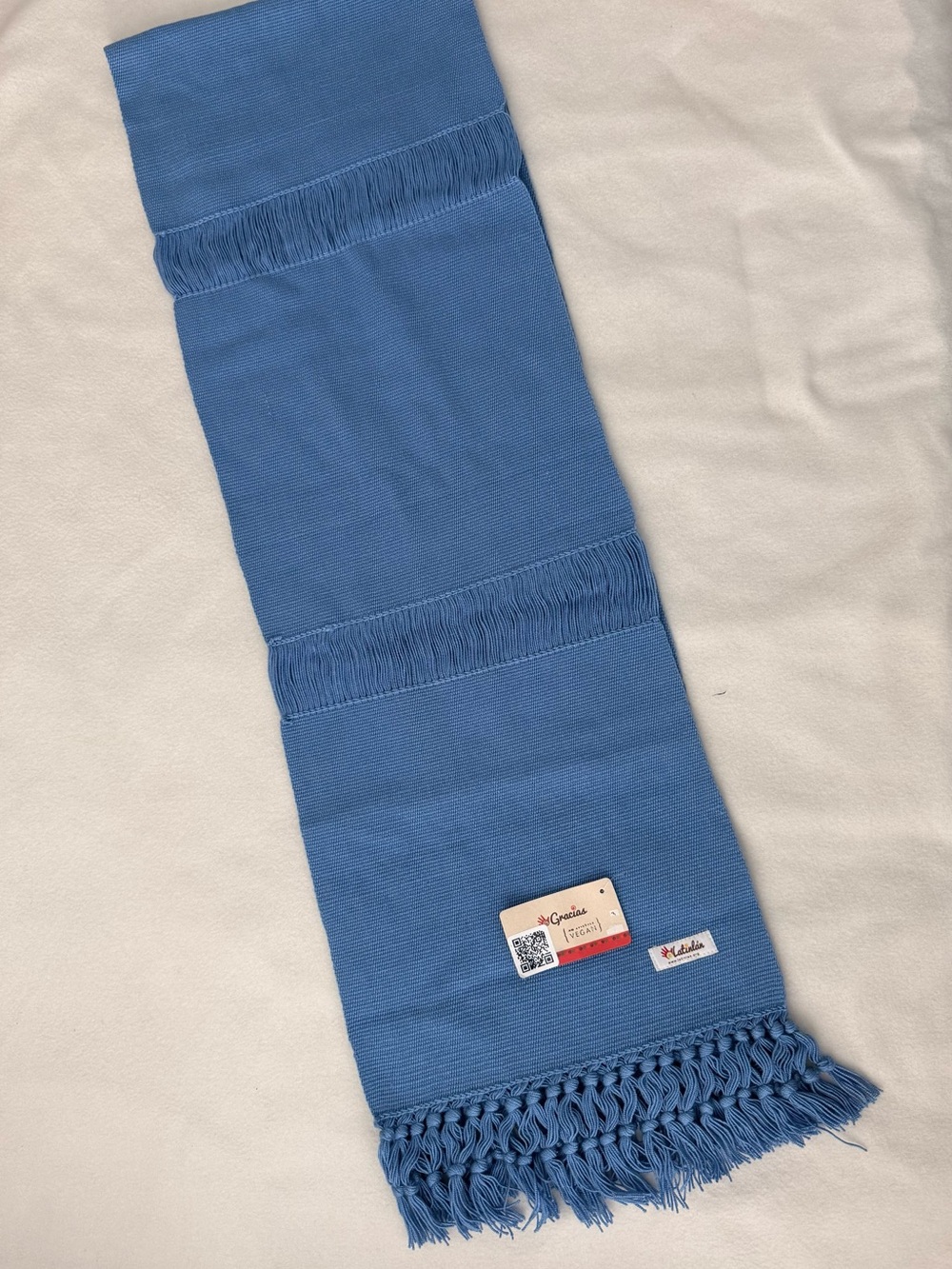 Colombian Handloom Table Runner Blue Boho Rustic Decor Tassel Edges